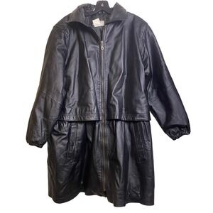 Vintage Venezia Vitale Leather Trench Coat Womens 3XL Full Zip Draw String Black